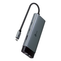 Adaptador HUB 6 en 1, 1 puerto USB-C entrada, 1 puerto HDMI 4K, 1 puerto Ethernet Gigabit, 1 puerto USB-C y 2 puertos USB-A