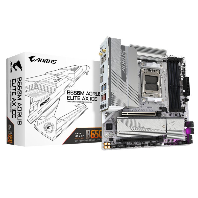 Tarjeta madre Gigabyte micro ATX B650M A elite AX ICE 64 GB DDR5 AM5 para AMD