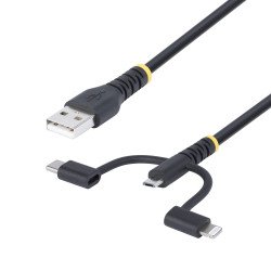 Cable Multicarga Resistente USB de 1m, Lightning/Micro-USB/USB-C, MFi, Cable Cargador USB Tipo C 3 en 1, Cable for Cargador, iPh