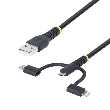 Cable Multicarga Resistente USB de 1m, Lightning/Micro-USB/USB-C, MFi, Cable Cargador USB Tipo C 3 en 1, Cable for Cargador, iPh