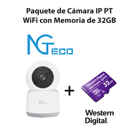 Paquete de cámara ngc1201 IP PT Wifi 1080p con memoria de 32GB micro sdhc, línea Purple, clase 10 u1,