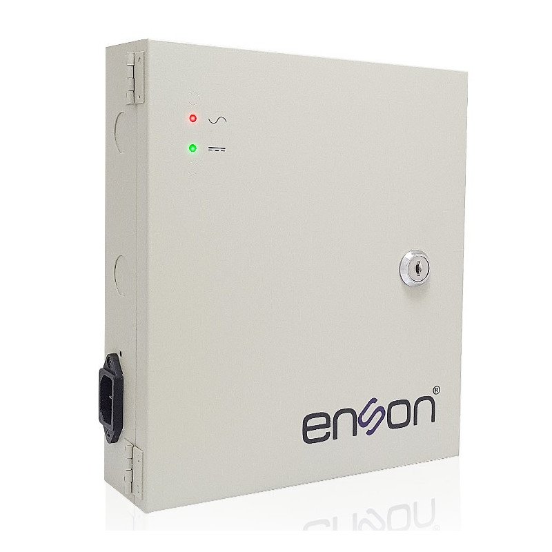 Fuente de poder tipo caja para cámaras 12vdc 10a Enson reg. PSB-1218, para 18 cámaras, máximo 14 VDC, 1.5 a