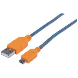 Cable USB versión 2.0 A-micro B 1.0 m textil azul/naranja