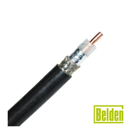 Cable coaxial tipo RG-8/U, conductor central de 2.74 mm en cobre sólido cal. 10, con 90% de blindaje de malla trenzada de cobre