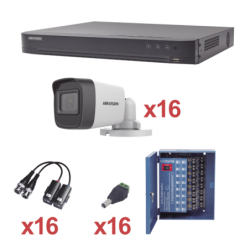 Sistema Hikvision TURBOHD 1080p Incluye DVR 16 Canales, 16 Cámaras mini bullet 2.8mm, transceptores, conectores, Fuente de
