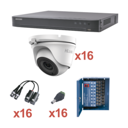 Sistema Hikvision TURBOHD 1080p Incluye DVR 16 Canales, 16 Cámaras domo 2.8mm, transceptores, conectores, Fuente de poder p