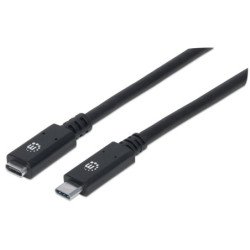 Cable de extensión USB Tipo C Manhattan 355230 - USB C, USB C, Macho/hembra, 0, 5 m, Negro