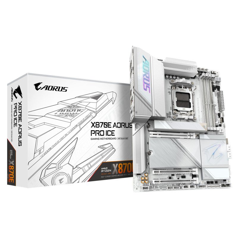 Tarjeta madre GIGABYTE X870E AORUS PRO ICE, AMD, socket AM5, Ryzen 7000, 8000, 9000 Series, 256 GB, DDR5