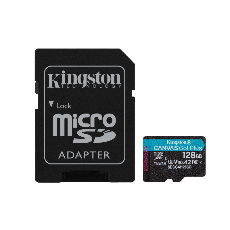 Memoria flash micro SD Kingston SDXC Canvas go plus 128gb 200mb/s uhs-i u3 v30 con adaptador