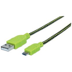 Cable USB Manhattan versión 2.0 A-micro B 1.0 m con recubrimiento textil negro verde