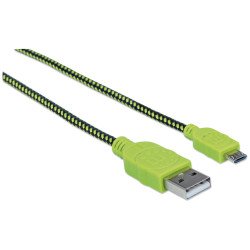 Cable USB Manhattan versión 2.0 A-micro B 1.0 m con recubrimiento textil negro verde