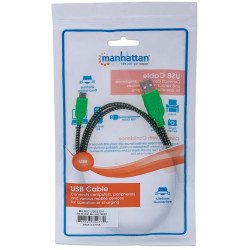 Cable USB Manhattan versión 2.0 A-micro B 1.0 m con recubrimiento textil negro verde