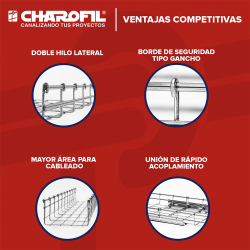 Charola tipo malla 105/200 mm ancho, con acabado Electro Zinc, tramo 3m