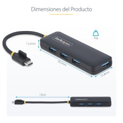 HUB, USB 3.2 Gen 1 (3.1 Gen 1) Type-C, USB 3.2 Gen 1 (3.1 Gen 1) Type-A, 5000 Mbit/s, Negro, Plástico