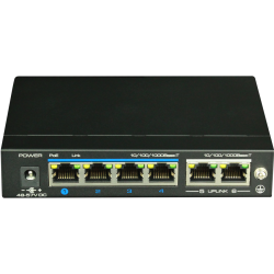 Switch utePo gigabit PoE, no administrable, 4 puertos PoE gigabit, 2 puertos gigabit RJ45, modo CCTV, PoE 60 watts