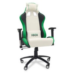 Silla gamer Xbox by TechZone pro sx-00g6, piel sintética, blanco con verde, reclinable 90-160, 120 kg, reposabrazos 2d