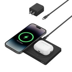 Base de carga inalámbrica, 15 vatios, Fast Charge, negro, para Apple AirPods with MagSafe Charging Case, AirPods Pro, iPhone 12,