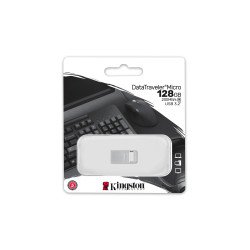 USB tipo A Kingston Technology DataTraveler Micro, 128 GB, 3.2 Gen 1 (3.1 Gen 1), 200 MB/s, Sin tapa, Plata