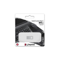 USB tipo A Kingston Technology DataTraveler Micro, 64 GB, 3.2 Gen 1 (3.1 Gen 1), 200 MB/s, Sin tapa, Plata