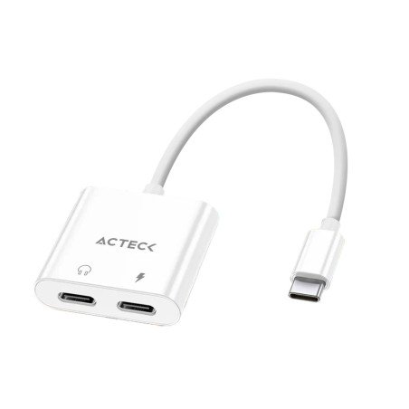 Adaptador Acteck shift plus aa415, USB c, 2x USB c, audio, tipo c DP, Android, iOS, blanco