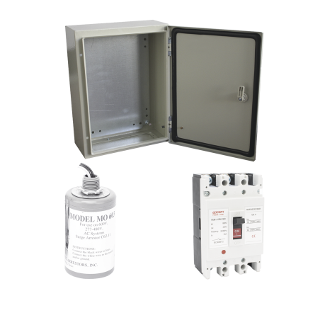 Kit de Centro de Carga Trifásico Para Corriente Alterna, Breaker de hasta 690 VC de 100 A con Supresor de Descargas Atmosféricas