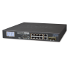 Switch PoE+, distancia 250 metros, 8 puertos + 2 combo TP/SFP gigabit y pantalla LCD para monitoreo