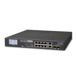 Switch PoE+, distancia 250 metros, 8 puertos + 2 combo TP/SFP gigabit y pantalla LCD para monitoreo