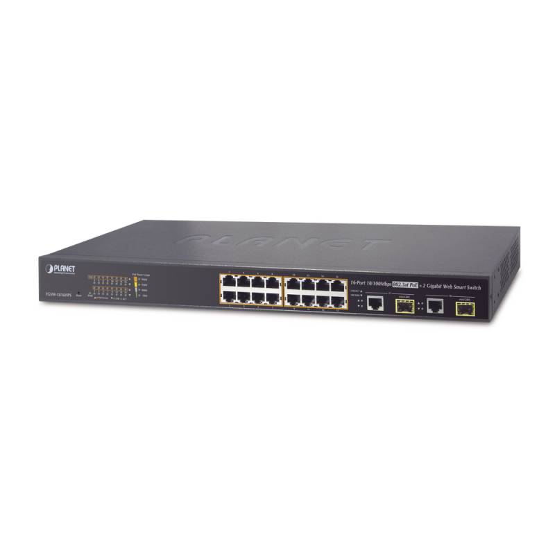 Switch Administrable L2 de 16 Puertos PoE+ y 2 Puertos Compartidos Gigabit TP/SFP Switch Administrable L2 de 16 Puertos PoE+ y 2 Puertos Compartidos Gigabit TP/SFP