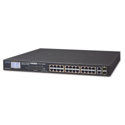 Switch no administrable de 24 puertos PoE+, 2 combo TP/SFP Gigabit y pantalla LCD para monitoreo