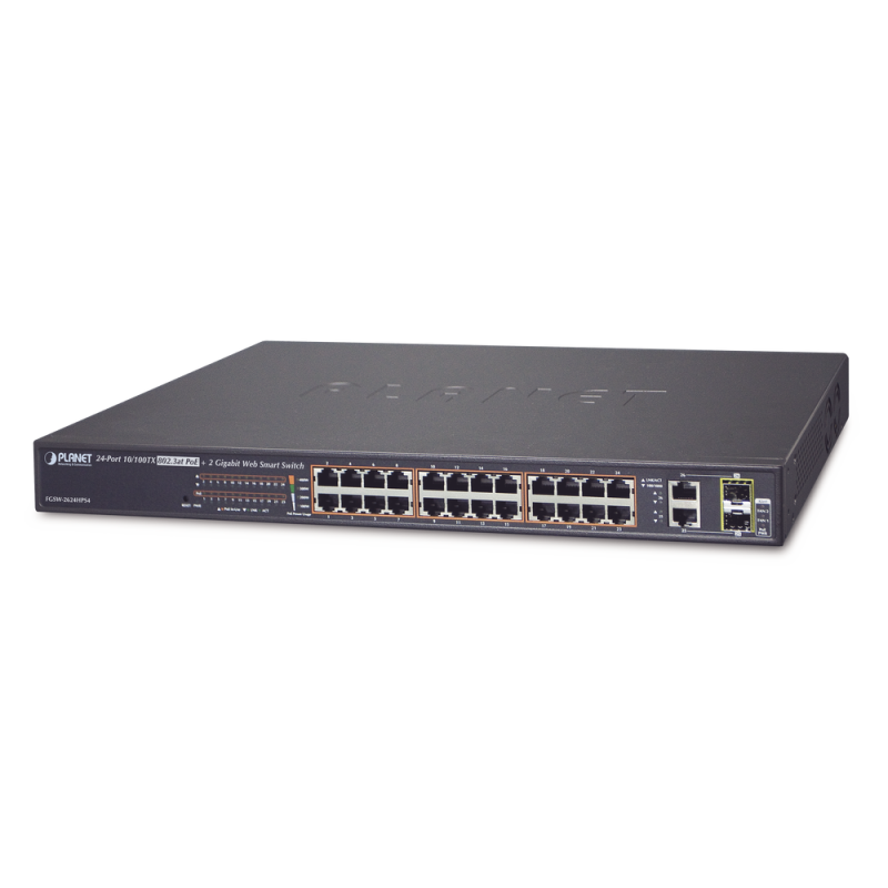 Switch administrable de 24 puertos 10/100TX PoE+ y 2 puertos combo TP/SFP Gigabit