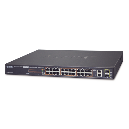 Switch administrable de 24 puertos 10/100TX PoE+ y 2 puertos combo TP/SFP Gigabit