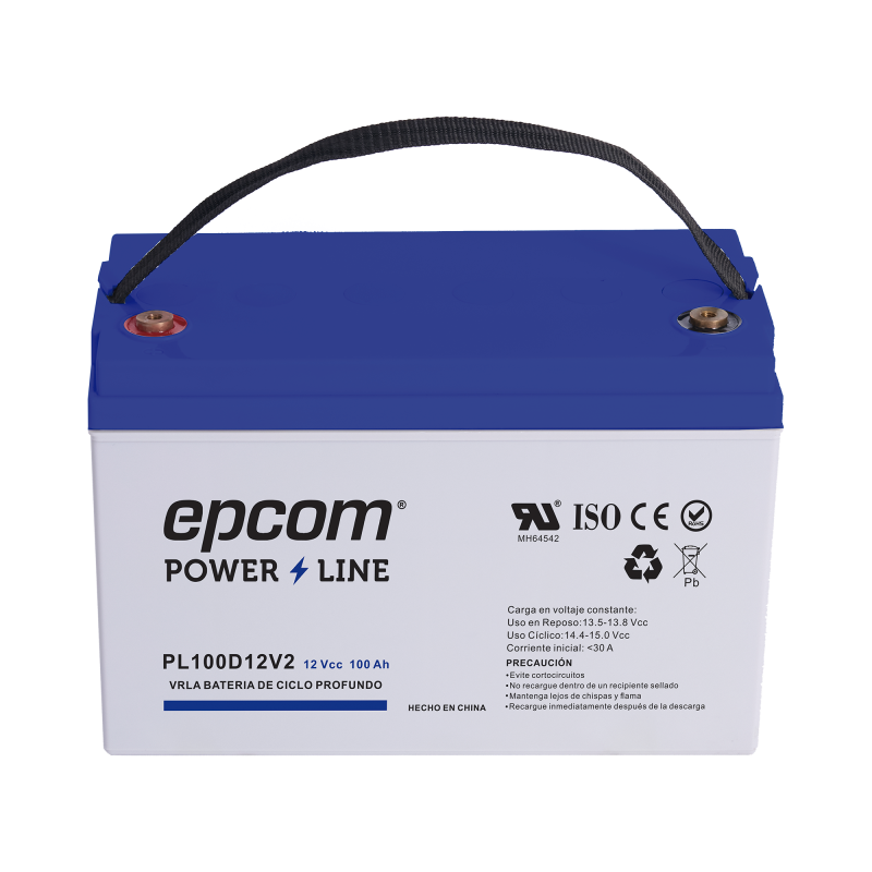 Batería 12 Vcc, 100 Ah, UL, Tecnología AGM-VRLA, CICLO PROFUNDO, Para uso en aplicaciones fotovoltaicas y de emergencia, Termina