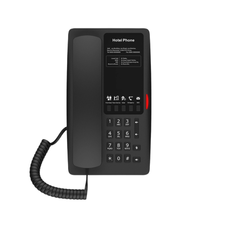 Teléfono IP WI-FI para Hotelería, Puerto USB-A para carga, 5 teclas programables para servicio rápido (Hotline), plantilla perso