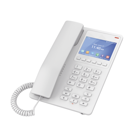Teléfono IP Hotelero con pantalla LCD a color, 2 líneas SIP con 2 cuentas, códec Opus, IPV4/IPV6, color blanco, con gestión en l