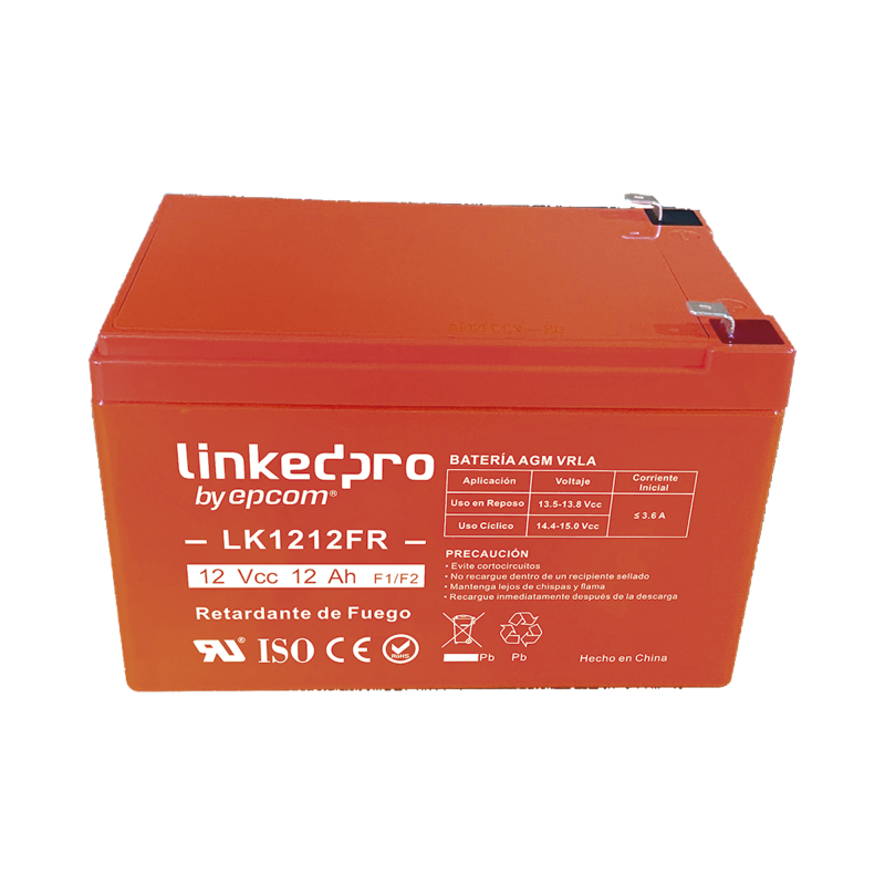 Batería 12 V, 12 Ah, UL, Tecnología AGM-VRLA, Vida útil promedio de 5 años, Retardante a la Flama, Uso en equipo electrónico, Al