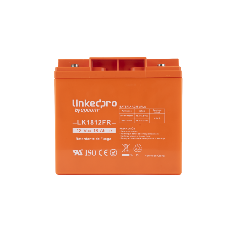 Batería 12 V, 18 Ah, UL, Tecnología AGM-VRLA, Vida útil promedio de 5 años, Retardante a la Flama, Para uso en equipo electrónic