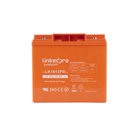 Batería 12 V, 18 Ah, UL, Tecnología AGM-VRLA, Vida útil promedio de 5 años, Retardante a la Flama, Para uso en equipo electrónic