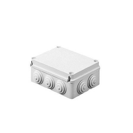 Caja de derivación de PVC Auto-extinguible con 10 entradas, tapa atornillada, 150x110x70 MM, Para Exterior (IP55)