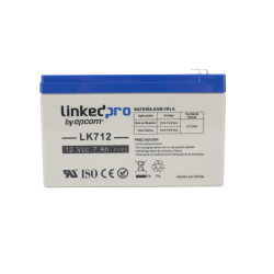 Batería 12 Vcc, 7 Ah, UL, Tecnología AGM-VRLA, Vida útil promedio 5 años, Para uso en equipo electrónico, Alarmas de Intrusión,