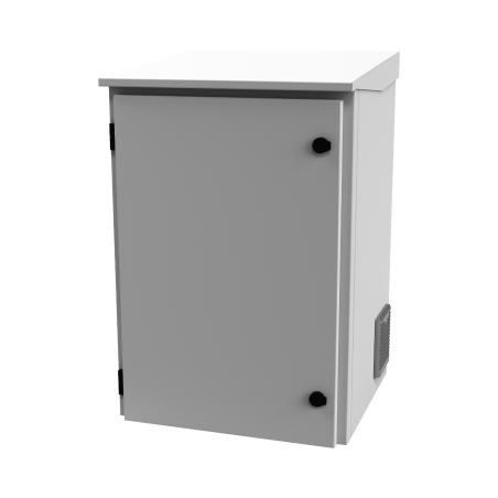 Gabinete de Exterior con Rack de 19" de 16U con Ventiladores y Termostato, Se envía el Gabinete Armado. (Montaje a poste o torre