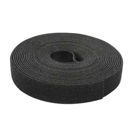 Cinta de Contacto Autoadherente Color Negro, 1.6 cm x 25 metros, Espalda con Espalda (Gancho y Bucle)