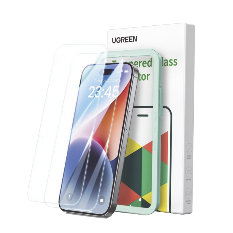 Protector de pantalla UGREEN HD con marco de instalación para iPhone 16 Pro (paquete de 2)