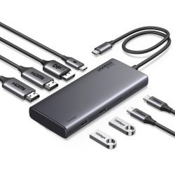 HUB USB-C (Docking Revodok 308) 8 en 1, 2 Puertos HDMI 4K@60Hz, 1 Puerto DisplayPort 4K@60Hz 2 USB-A 10Gbps), 2 USB-C (10Gbps),