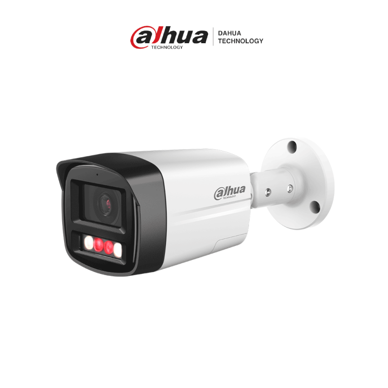 Cámara Bullet IP de 2MP ofrece Smart Dual Illumination, disuasión activa y SMD Plus. Con protección perimetral, micrófono, bocin