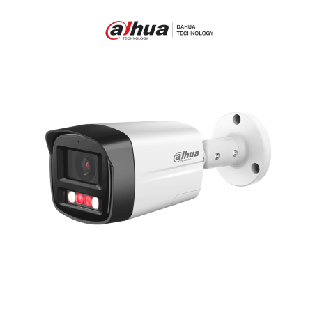 Cámara Bullet IP de 2MP ofrece Smart Dual Illumination, disuasión activa y SMD Plus. Con protección perimetral, micrófono, bocin