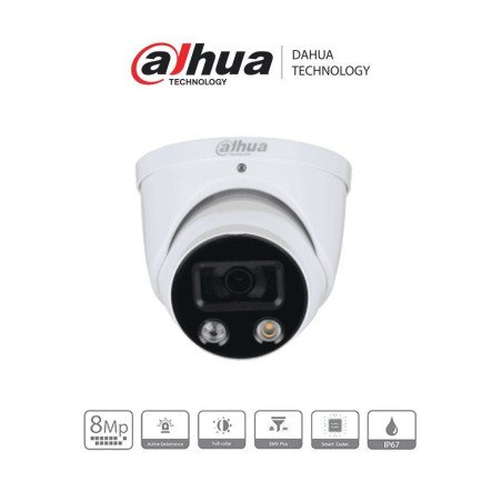 Cámara IP Domo de 8 Megapíxeles con Disuasión Activa, TiOC, WizSense, Lente de 2.8mm, Ir de 30 m, Leds de Luz Visible para 30 Me