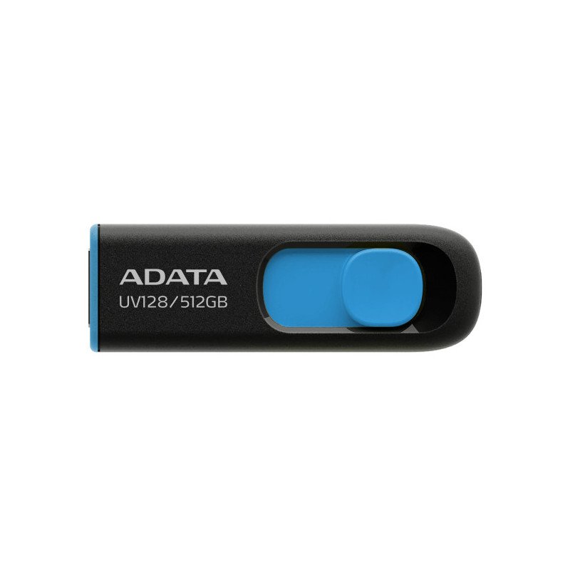 USB tipo A ADATA UV128, 512 GB, 3.2 Gen 1 (3.1 Gen 1), 100 MB/s, Deslizar, Negro, Azul USB tipo A ADATA UV128, 512 GB, 3.2 Gen 1 (3.1 Gen 1), 100 MB/s, Deslizar, Negro, Azul