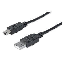 Cable USB 2.0 a macho mini B de 5 pines, negro, 1.8 m Manhattan