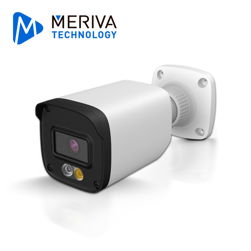 Camara HD bullet Meriva technology mdl-2202a, 2 mp, AHD/tvi/cvi, 2.8 mm, iluminación dual (20, 30m ir, 10m luz cálida), ip67, me