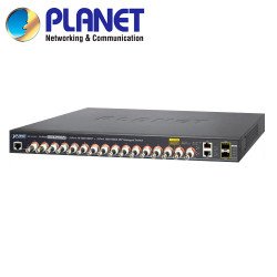 Switch poc administrable, Planet lrp-1622cs, 2 puertos RJ45 10/100 Mbps, 2 fibra óptica SFP 100/1000 Mbps, 16 canales BNC hembra